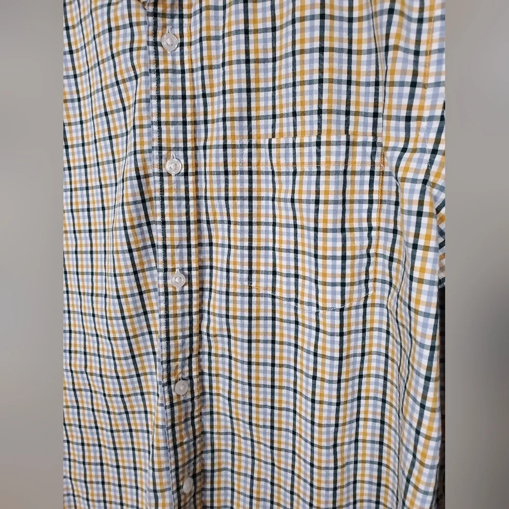 JCrew Flex Washed Green Yellow Plain Button Up Men's Cotton Shirt Size Large